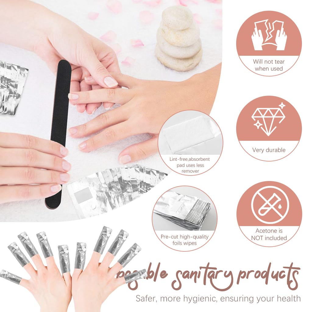 MAYCREATE Nail Polish Remover Foil Wraps 200pcs with Acetone Pads & Cuticle Pusher Kit