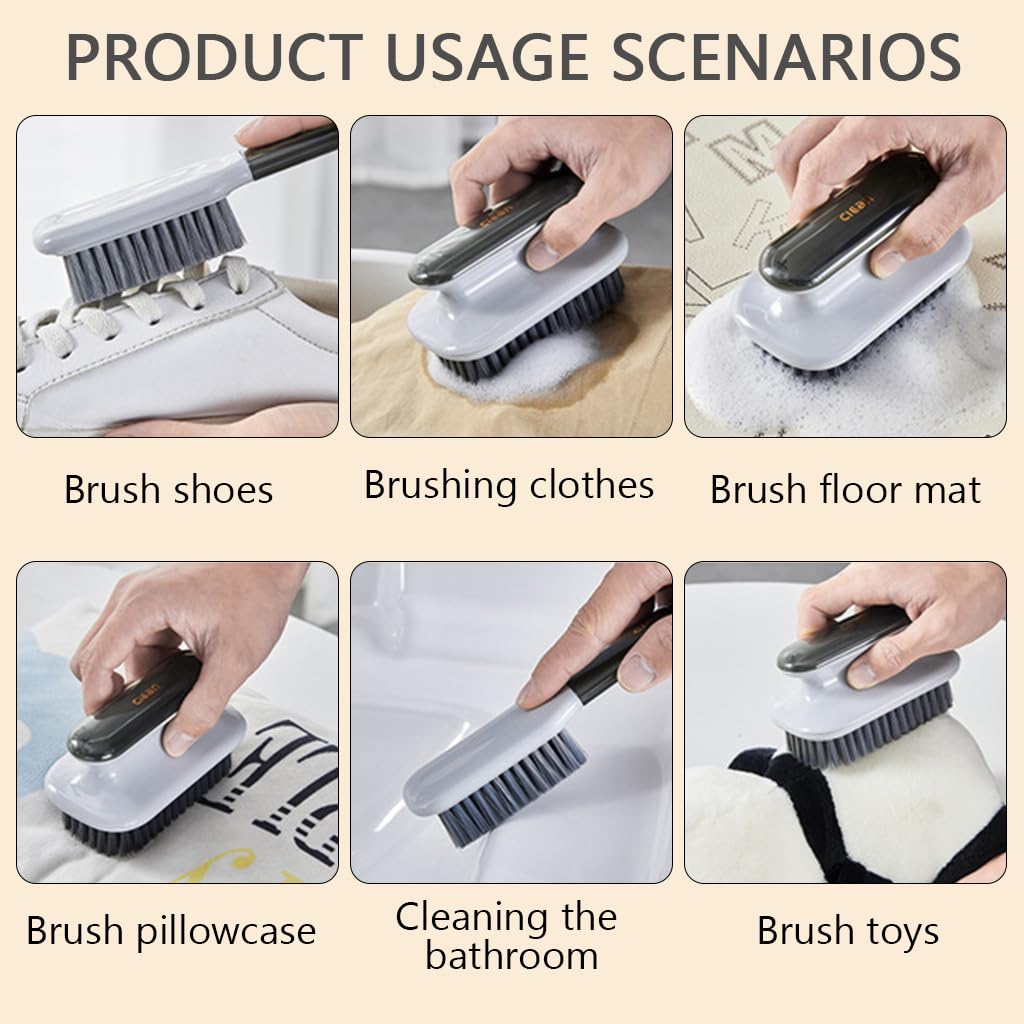 Supvox Clothes Cleaning Brush Set for Shoes and Laundry with Easy Grip ABS Handle | 2 Pack Grey