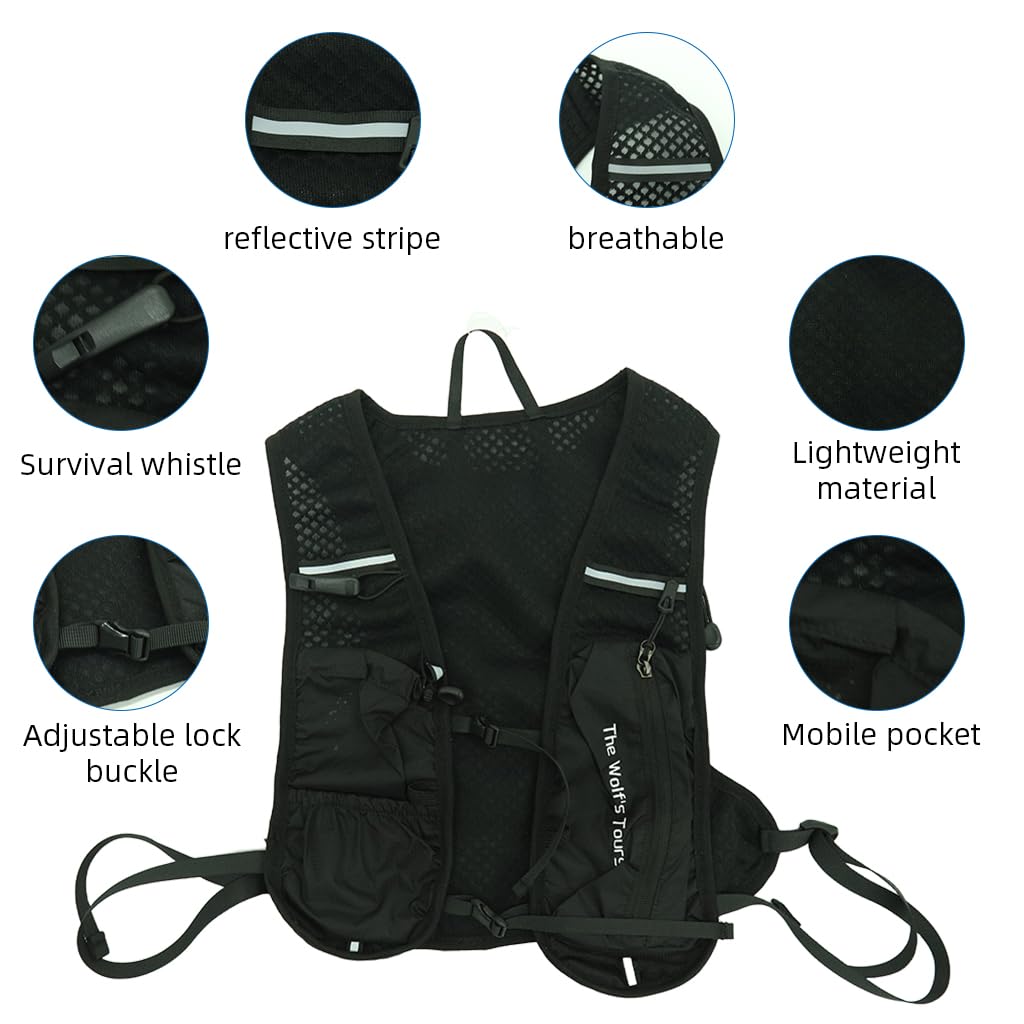 Proberos Hydration Backpack for Hiking and Trail Running with 3L Water Bladder | 5L Multi Pocket Quick Dry Nylon Vest