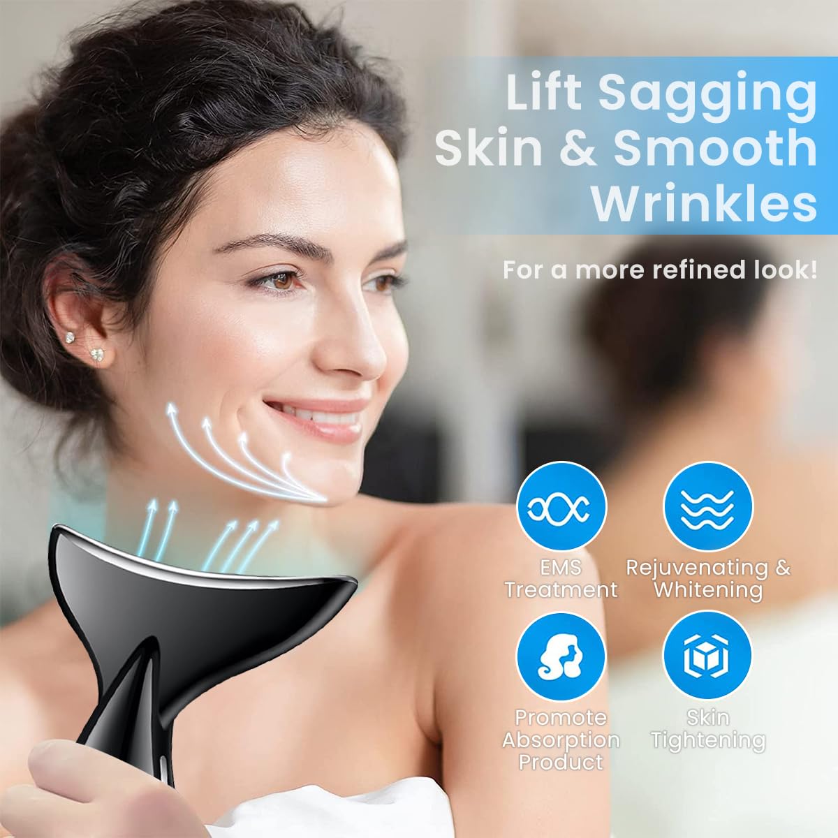 HANNEA EMS Beauty Machine for Neck and Face with 3 Light Modes and 500mAh Rechargeable Battery