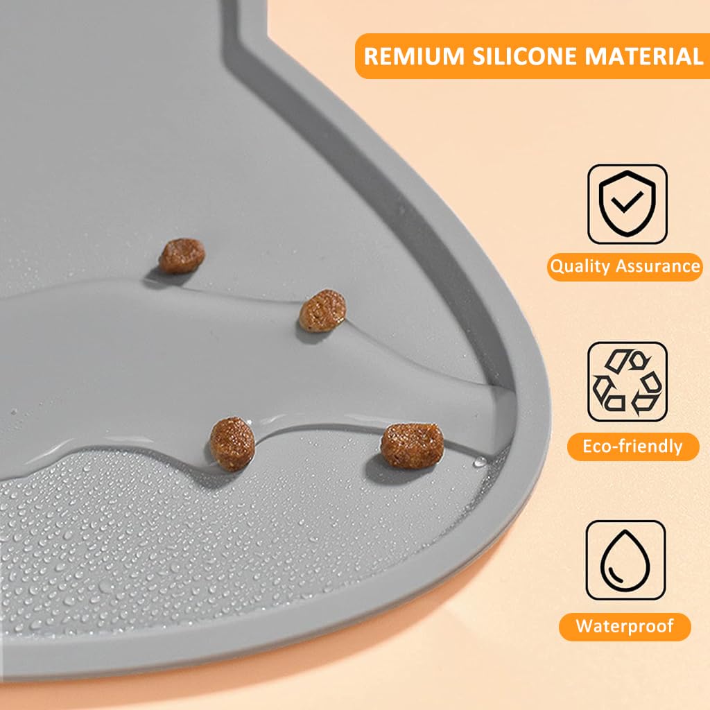 Qpets Pet Feeding Mat for Dogs and Cats featuring Raised Edge Design and 44×24 cm Grey Silicone Surface