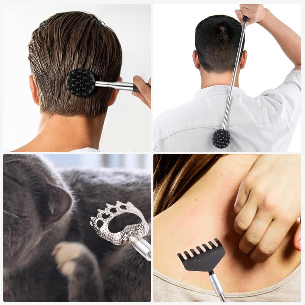 MAYCREATE Back Scratcher with 3 Interchangeable Heads and Telescopic 7.48–24.8 in Handle | Black