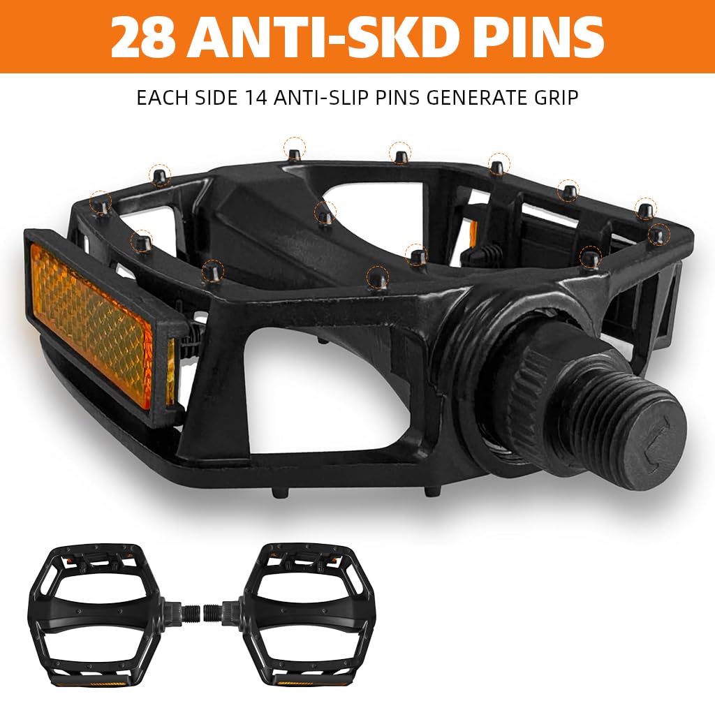 Proberos Bike Pedals for Adult Bikes with 1/2 and 9/16 Adapters featuring 360° Reflective Strips | Lightweight Aluminum Alloy
