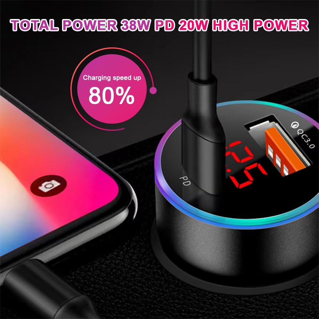 STHIRA Car Charger Adapter with Dual USB Ports 20W PD and 18W QC3.0 | LED Voltage Display