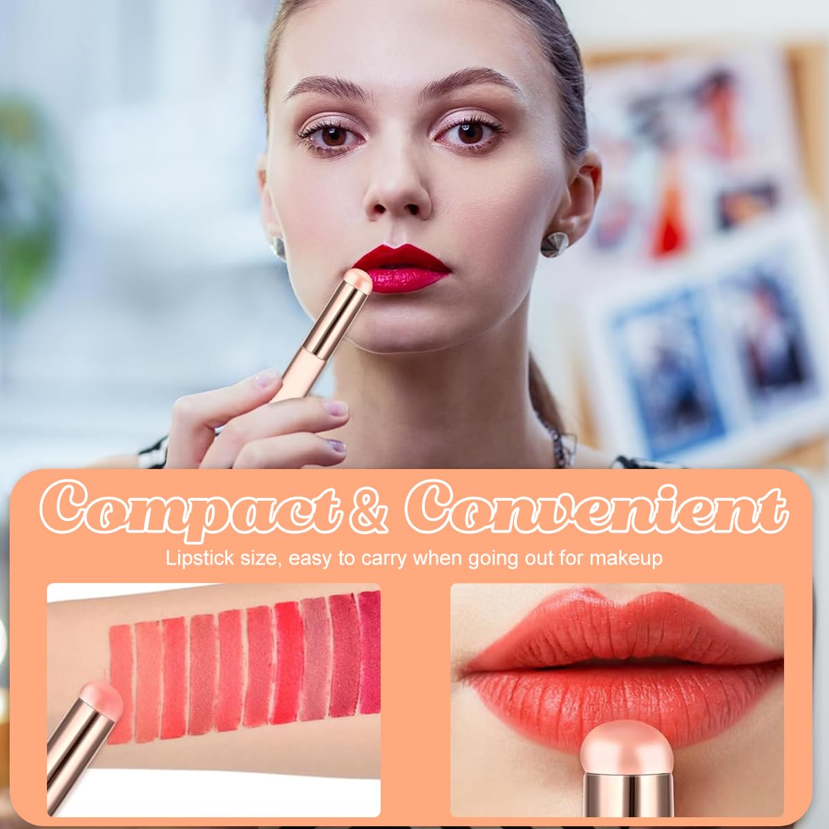 MAYCREATE Silicone Lip Applicator Brush Set for Lipstick and Balm with Dustproof Cap | 4PCS Pink