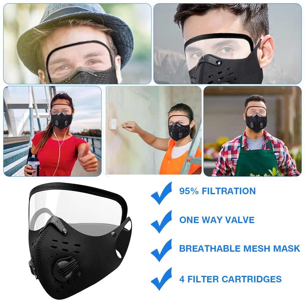 Proberos Filtered Face Mask for Outdoor Riding with 4 Replaceable Tabs and Windproof Goggles | Breathable Reusable Shield for Men and Women