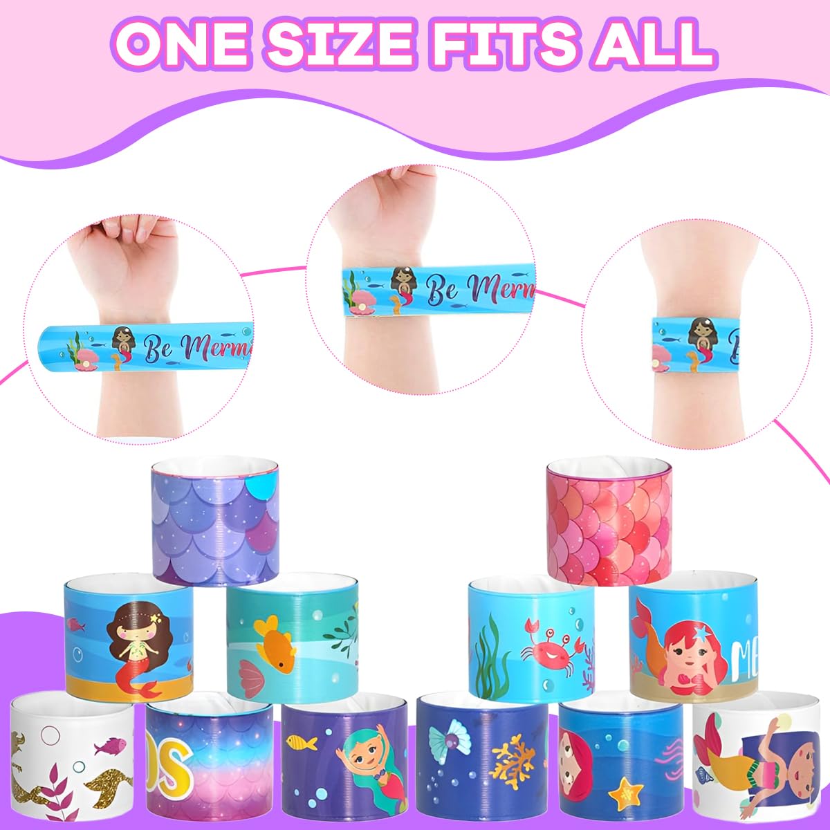 Zibuyu Rakhi for Kids featuring 12pcs 8.6 in Mermaid Slap Bracelets with Soft PVC Bands | Fun Party Favor