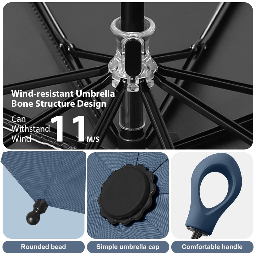 Venzina Sun Umbrella for Travel with 8 Rib Steel Frame and Manual Three Fold Design | Dark Blue