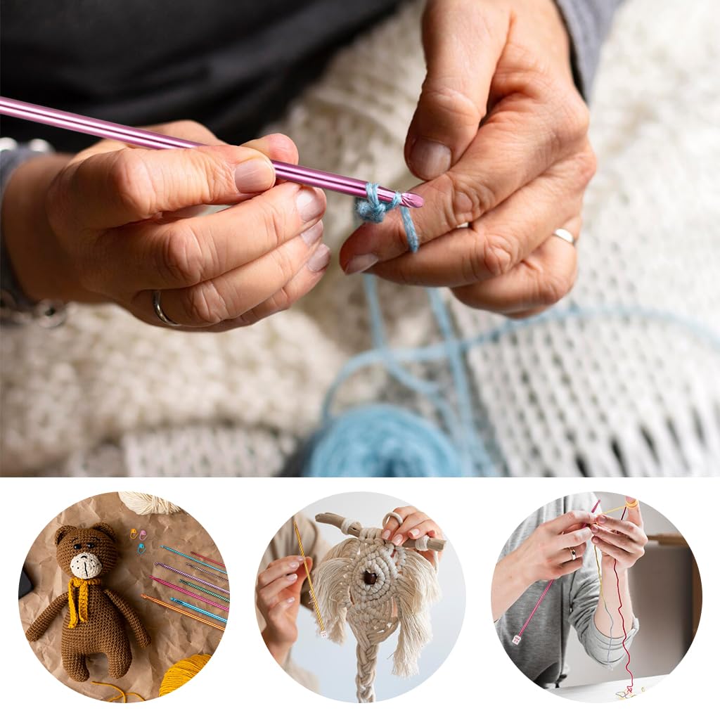 HASTHIP Tunisian Crochet Hooks Set for Afghan Blankets with 11 Sizes 2–8 mm | Aluminum Craft Tools for Beginners