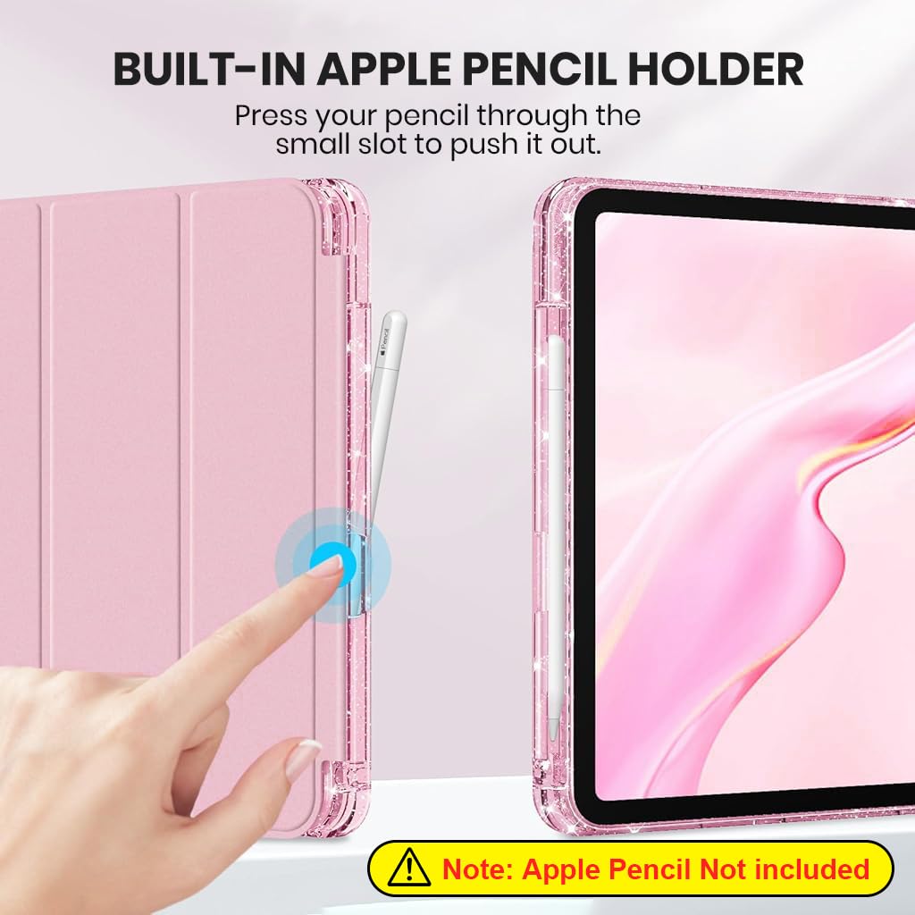 ZORBES iPad Case for 10th 2022 and 11th 2025 10.9 and 11 in with Pencil Holder and Stand | Sparkling Hot Pink Anti Scratch Cover