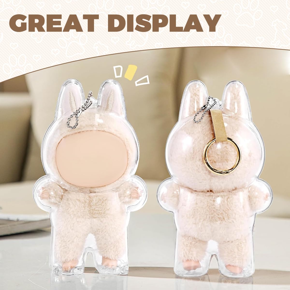 FANCYKU Protective Cover for Plush Figure Doll Storage with Transparent PVC Display Case 17cm 2PCS