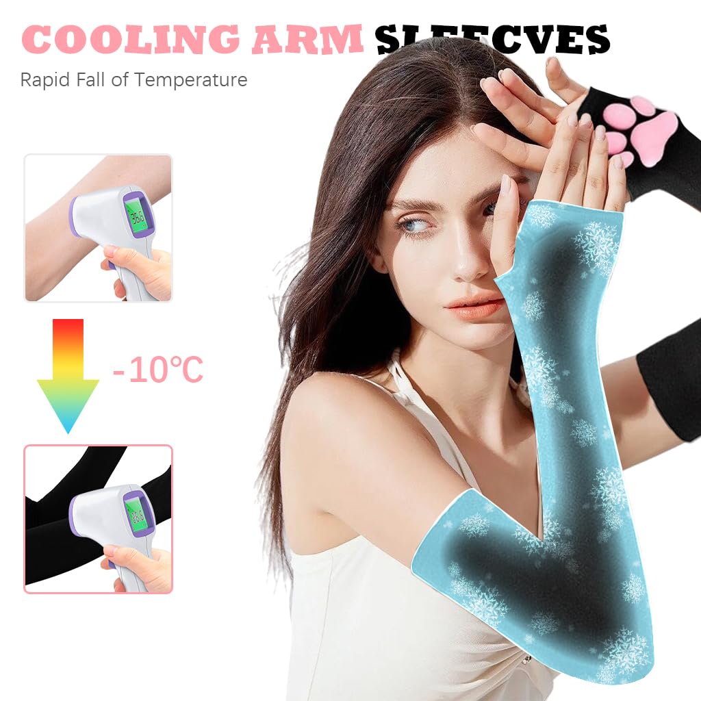 Venzina® 1 Pair Arm Sleeves for Girls Kawaii Cat Paw Arm Sleeves for Girls Pink Cat Paw Design Arm Sleeves for Girls Fingerless Summer Sun Protection Arm Sleeve