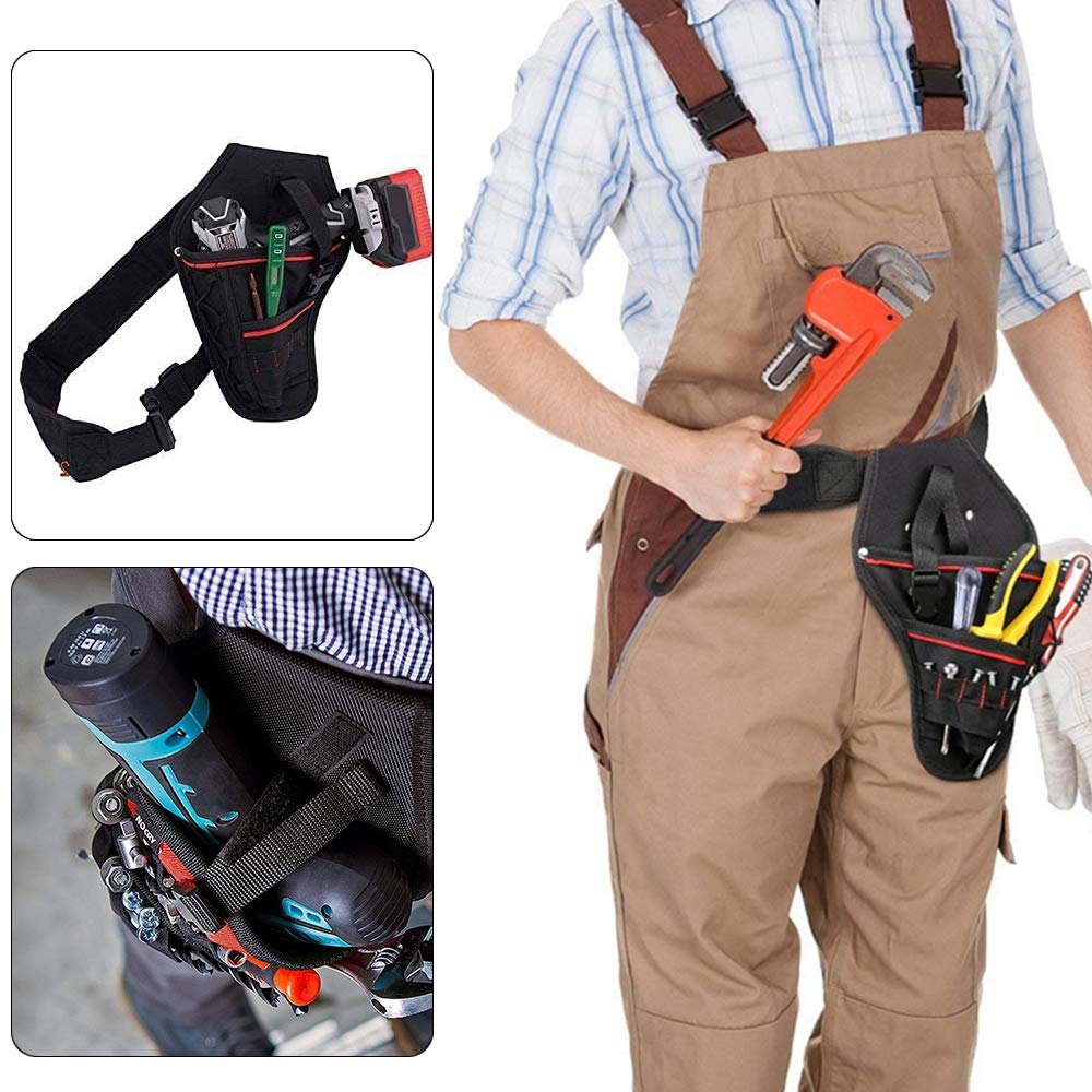 ZIBUYU Hardware Tool Bag for Electrician, Oxford Cloth Tools Storage Pouch Holder Belt Waist Bags, Multi-Pocket Organiser with Adjustable Belt for Wrench Hammer Screwdriver T Handle Drills