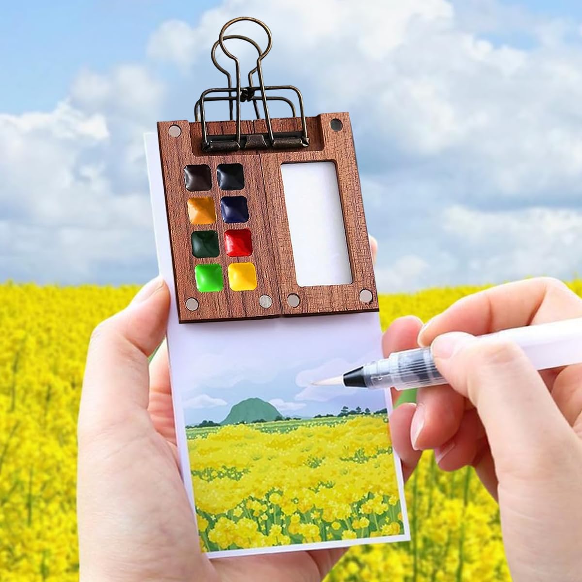 HASTHIP Pocket Watercolor Acrylic Painting Book with 12 Colors and 2.36 in 8 Grid Palette | Travel Art Kit for Kids and Adults