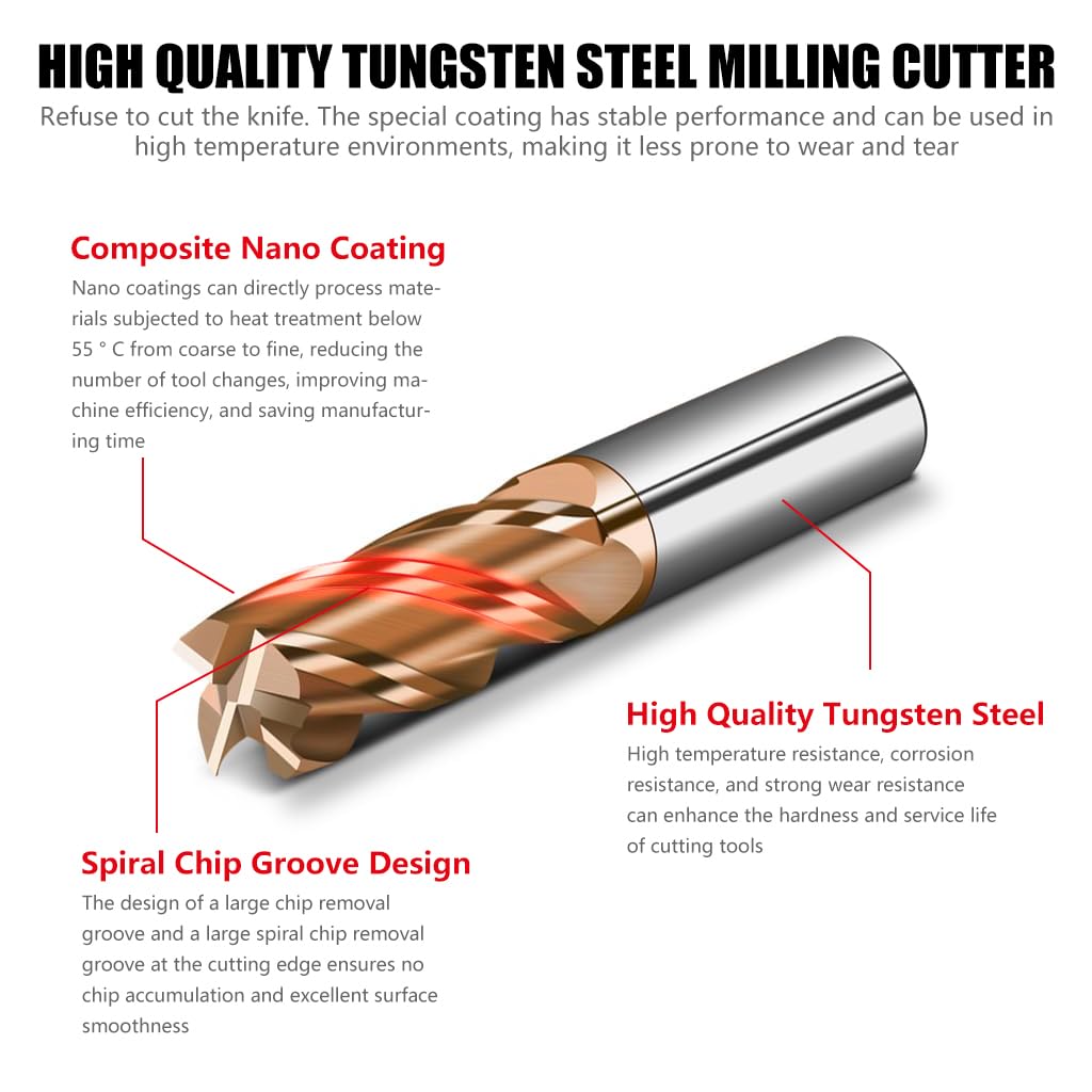 Serplex Carbide End Mill Cutter Set for CNC Machining with 4 Flutes and Tungsten Steel | 5 Pcs