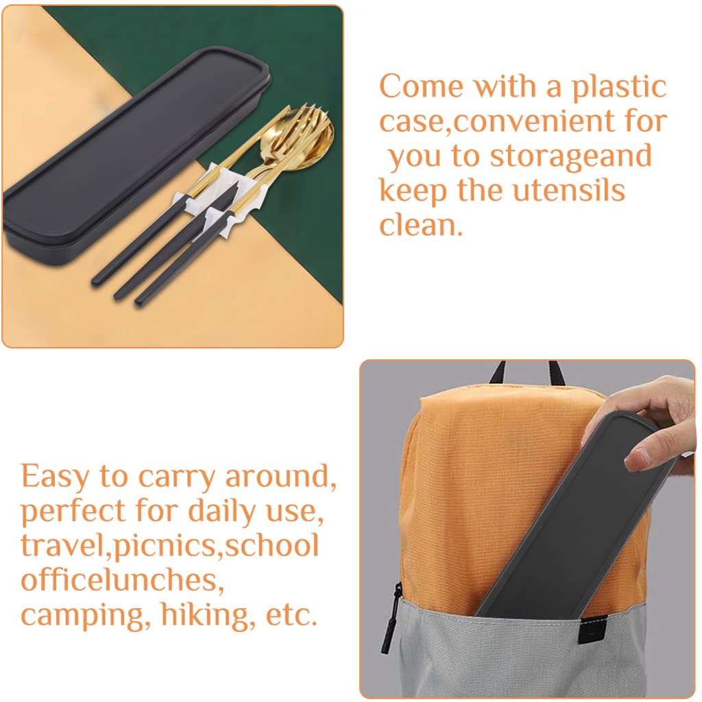 HASTHIP Cutlery Set for Dinner and Gifts featuring Ergonomic Handles | 3 Piece 410 Stainless Steel Black Gold Tableware