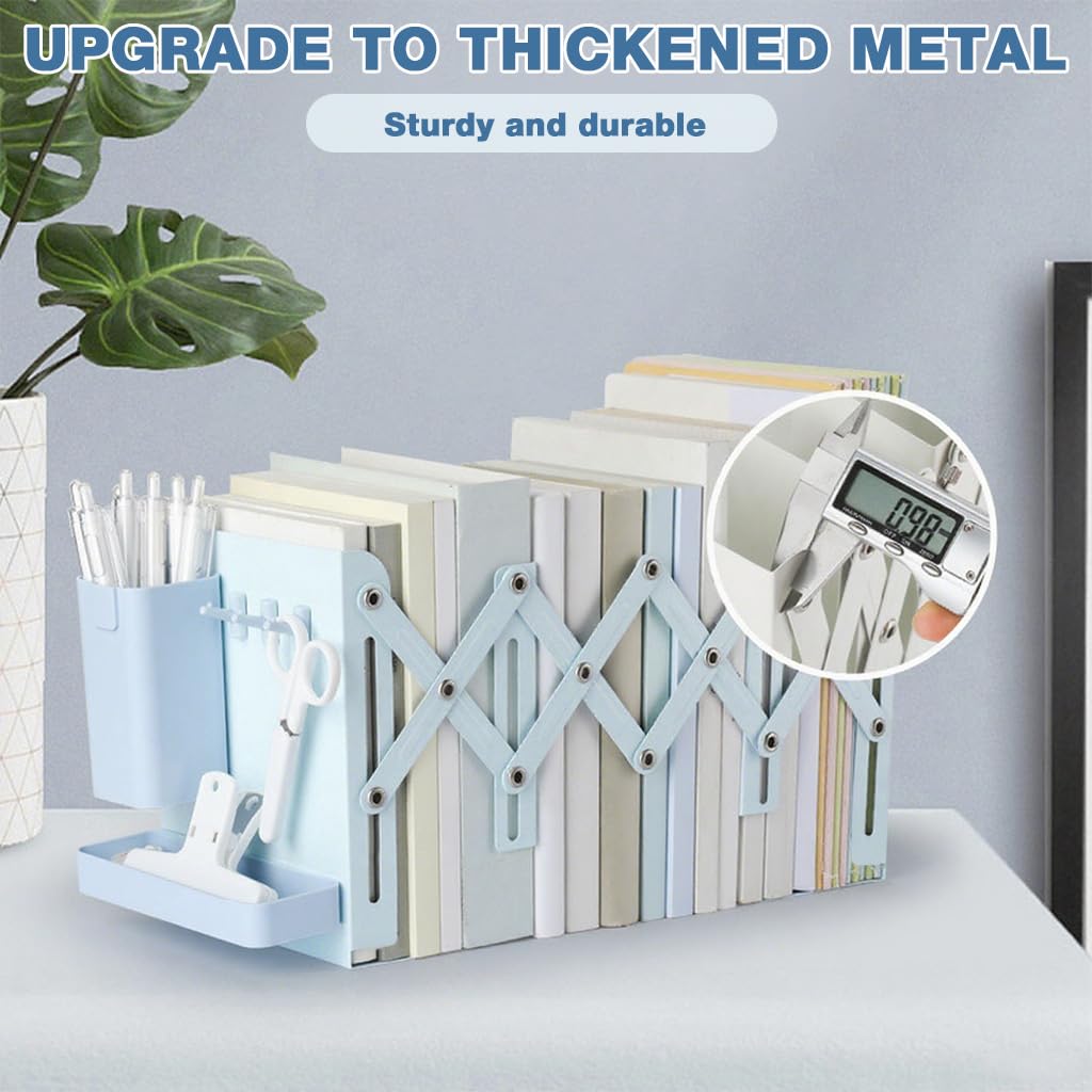 OFIFO Telescopic Bookshelf Desk Organizer with 17.7 in Adjustable Metal Frame & Utility Hooks