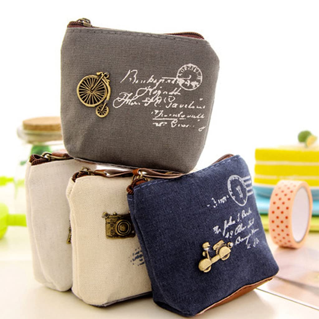 ZIBUYU  4pcs Cute Decor Coin Pouch, Mini Wallet Card Bag Coin Canvas Coin Purse Change Cash Bag Zipper Small Purse Wallets for Women Girls Kids