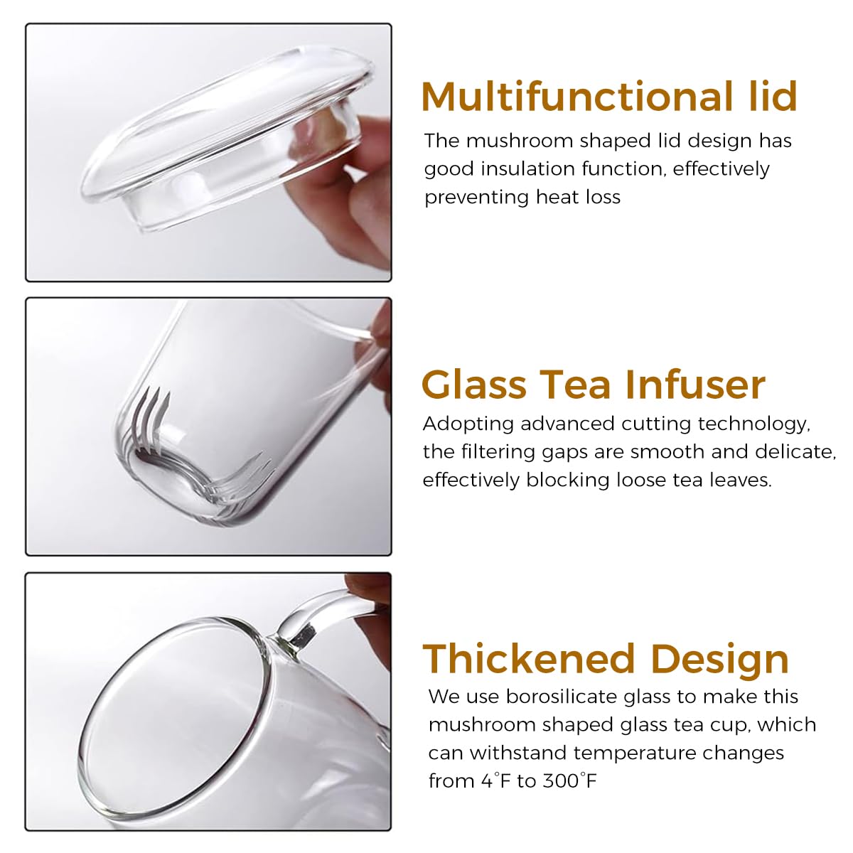 Supvox Glass Tea Cup for Loose Tea featuring Detachable Infuser and Lid Tray 17oz Borosilicate