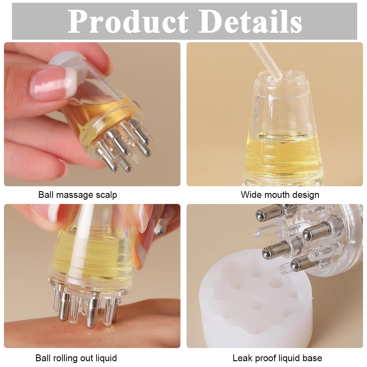 ZIBUYU Hair Oil Applicator Comb for Scalp Massage with 6ml Clear Bottle | Ball Tip Roller Tool for Even Oil Distribution