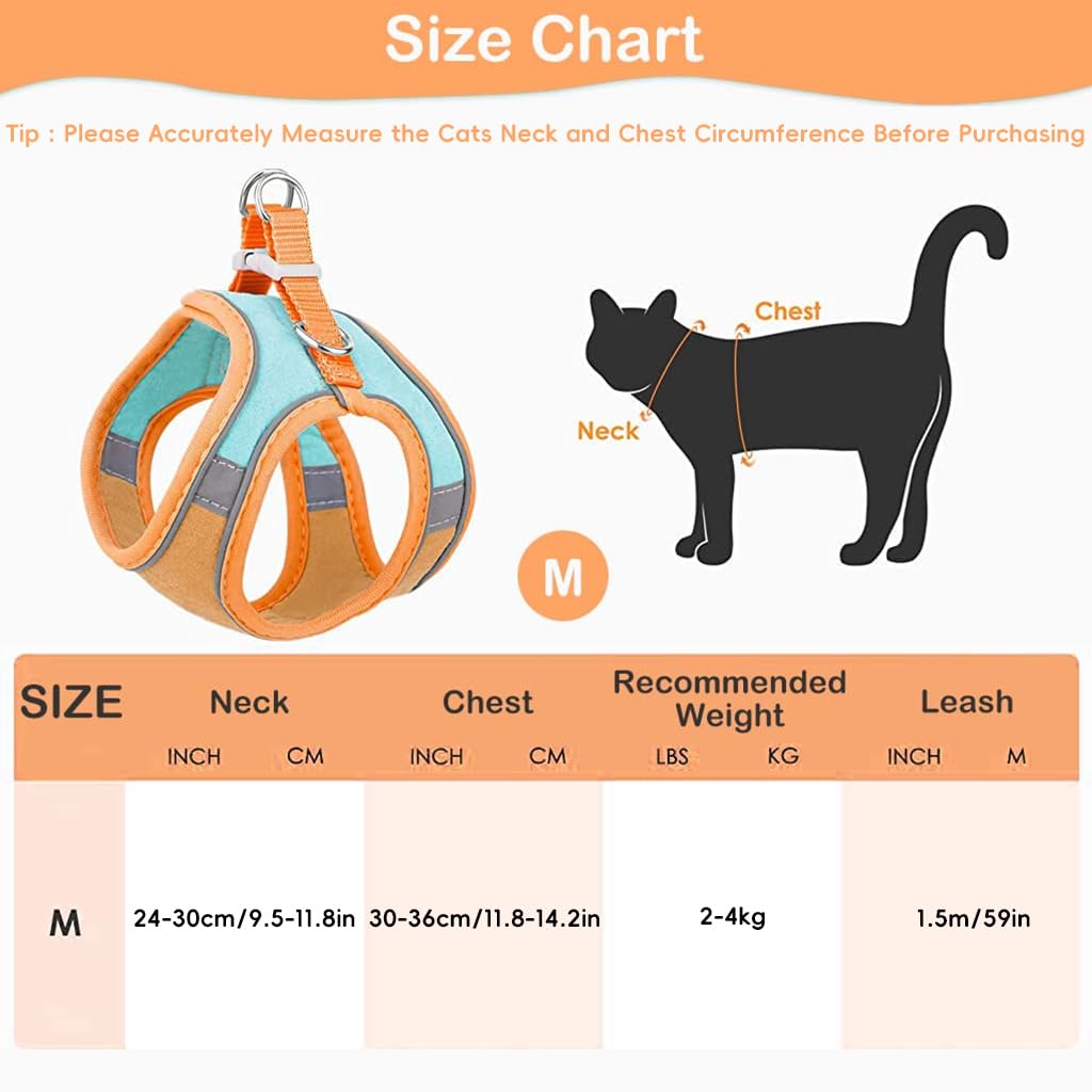 Qpets Cat Harness with 1.5m Leash featuring Breathable Vest Strap and Reflective Strip for Small Pets | 2PCS Orange