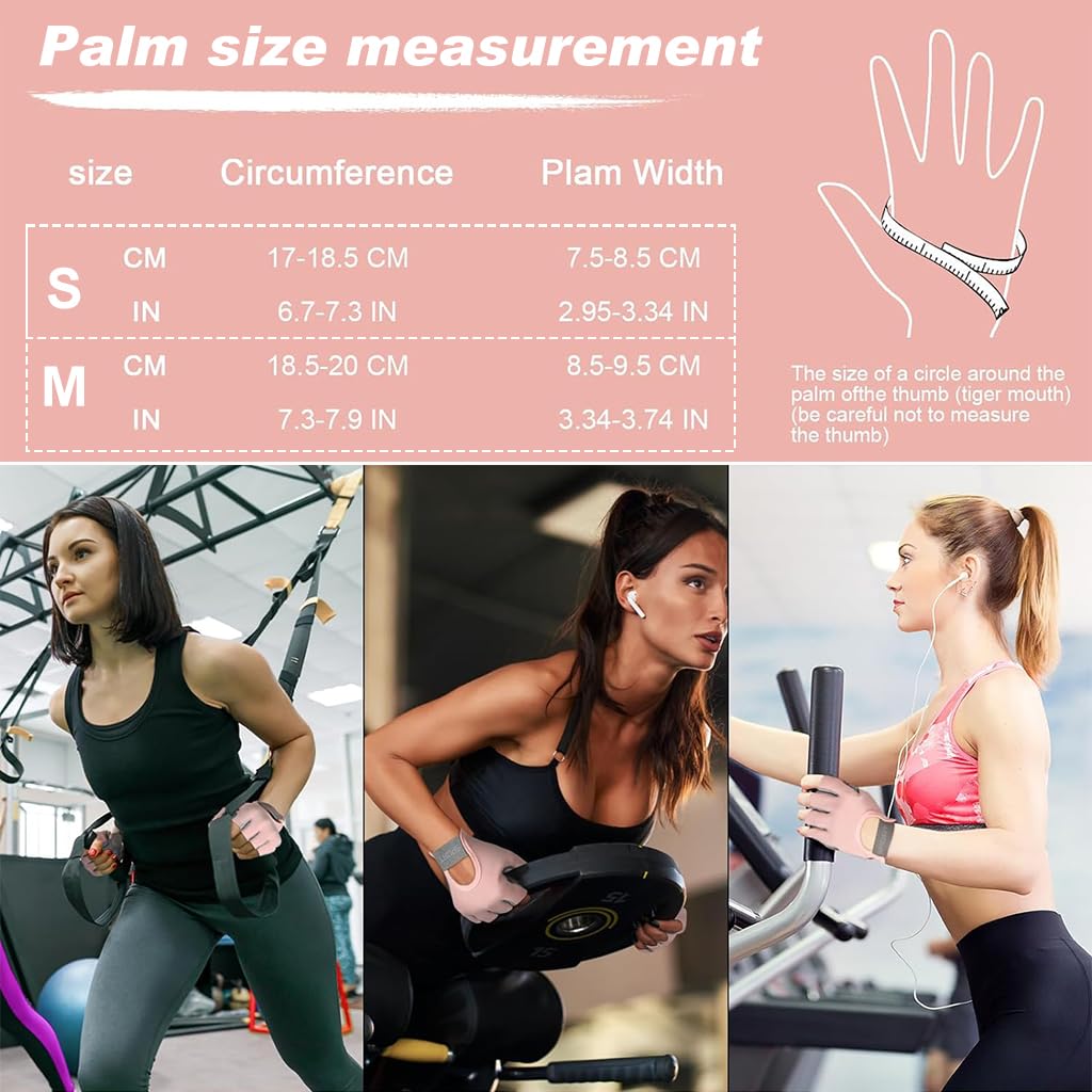 Proberos Women Workout Gloves for Gym with Anti Slip Silicone Pads and Breathable Design | Pink Fingerless Fitness Gloves