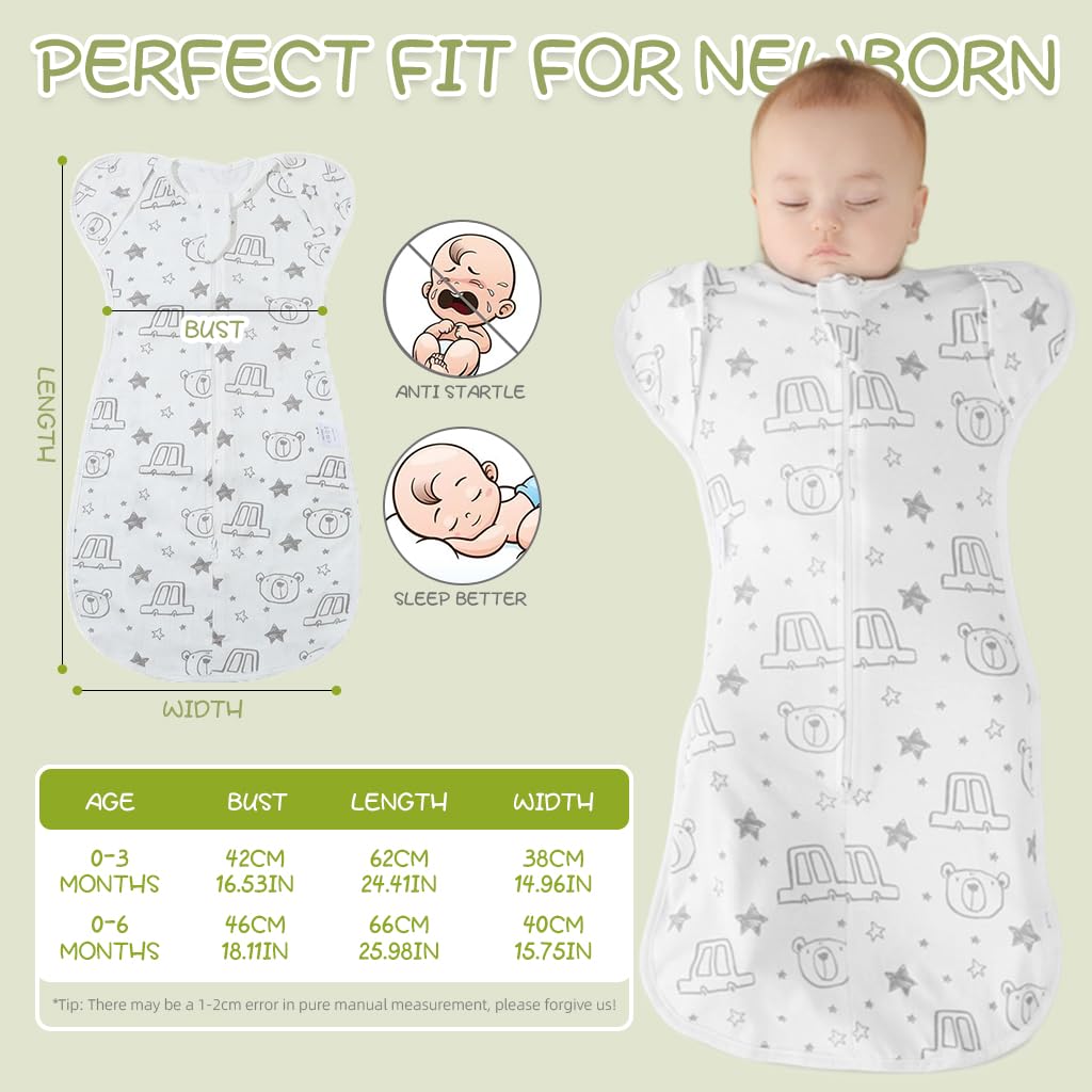 SNOWIE SOFT Baby Swaddles for Newborns with 2 Way Zipping Design and 66cm Cotton Wrap | 0 3 Months Sleep Sack