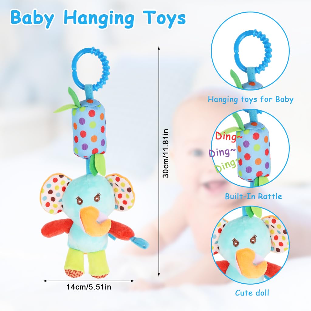 SNOWIE SOFT Hanging Toys for Newborn Baby with C Clip Ring featuring Plush Animal Cow | Soft Rattle and Crinkle Toy for Strollers and Car Seats