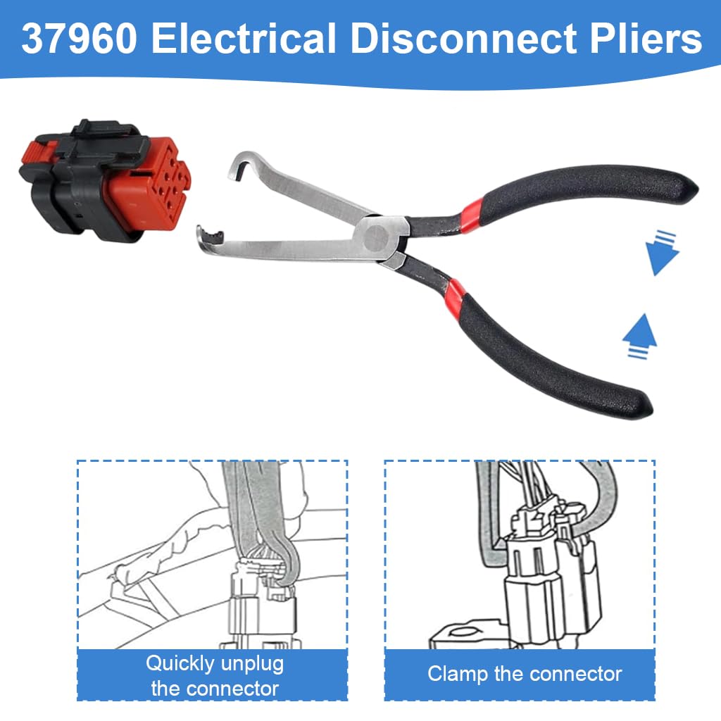 STHIRA Electrical Disconnect Plier Tool for Automotive Connectors with 8 in Carbon Steel Build and Rubberized Insulated Handle
