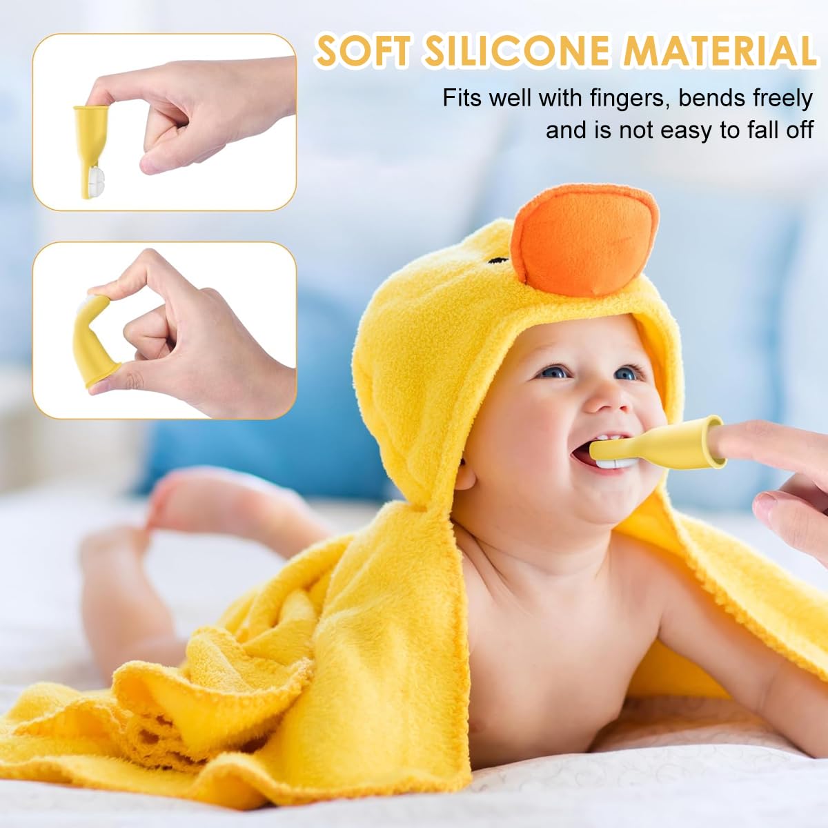 ZIBUYU Soft Finger Brush for Babies 9–18 Months with Triple-Sided Silicone Bristles | Yellow