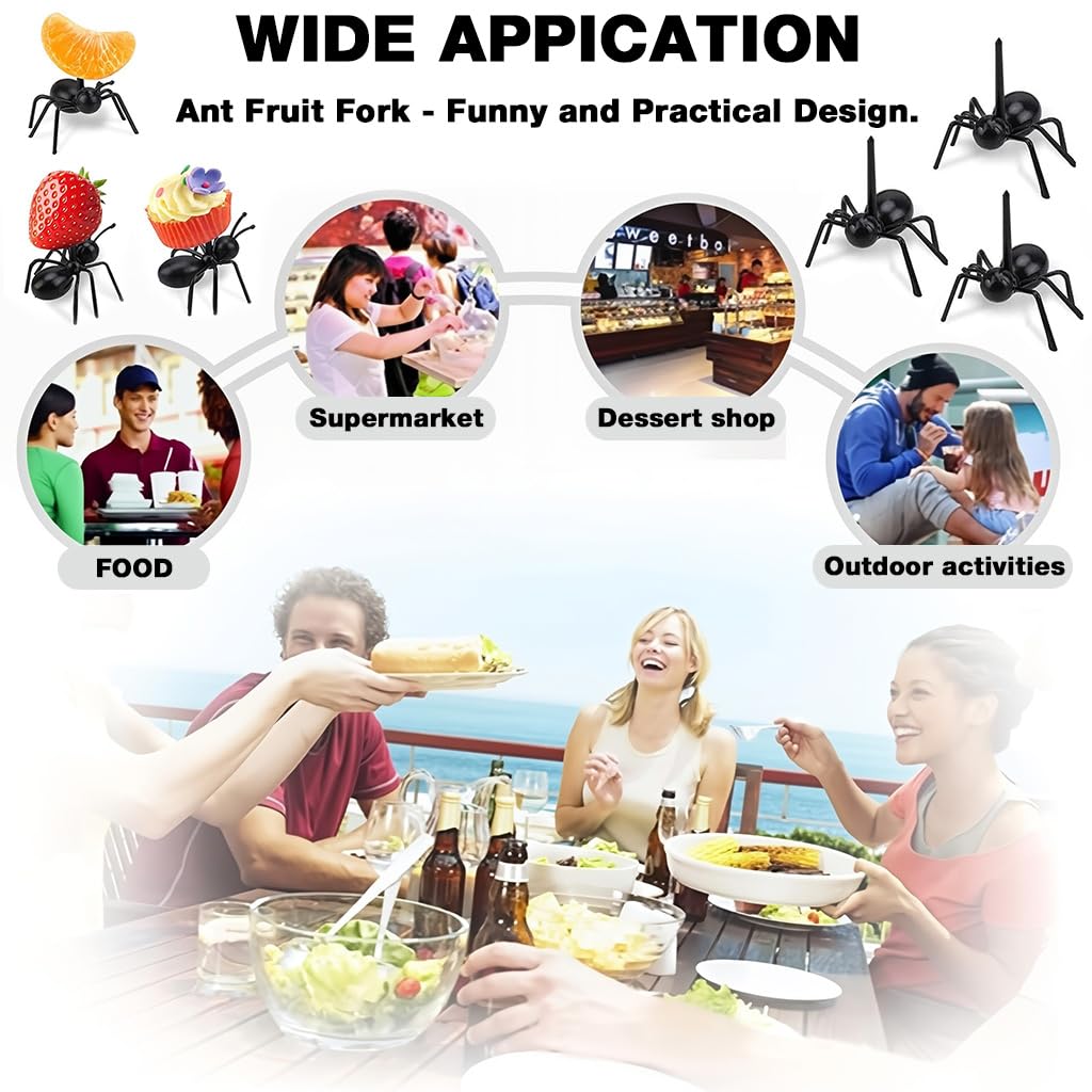 Supvox Fruit Forks for Snacks and Desserts featuring 24pcs Ant Shaped Reusable Picks | Fun Party Tableware