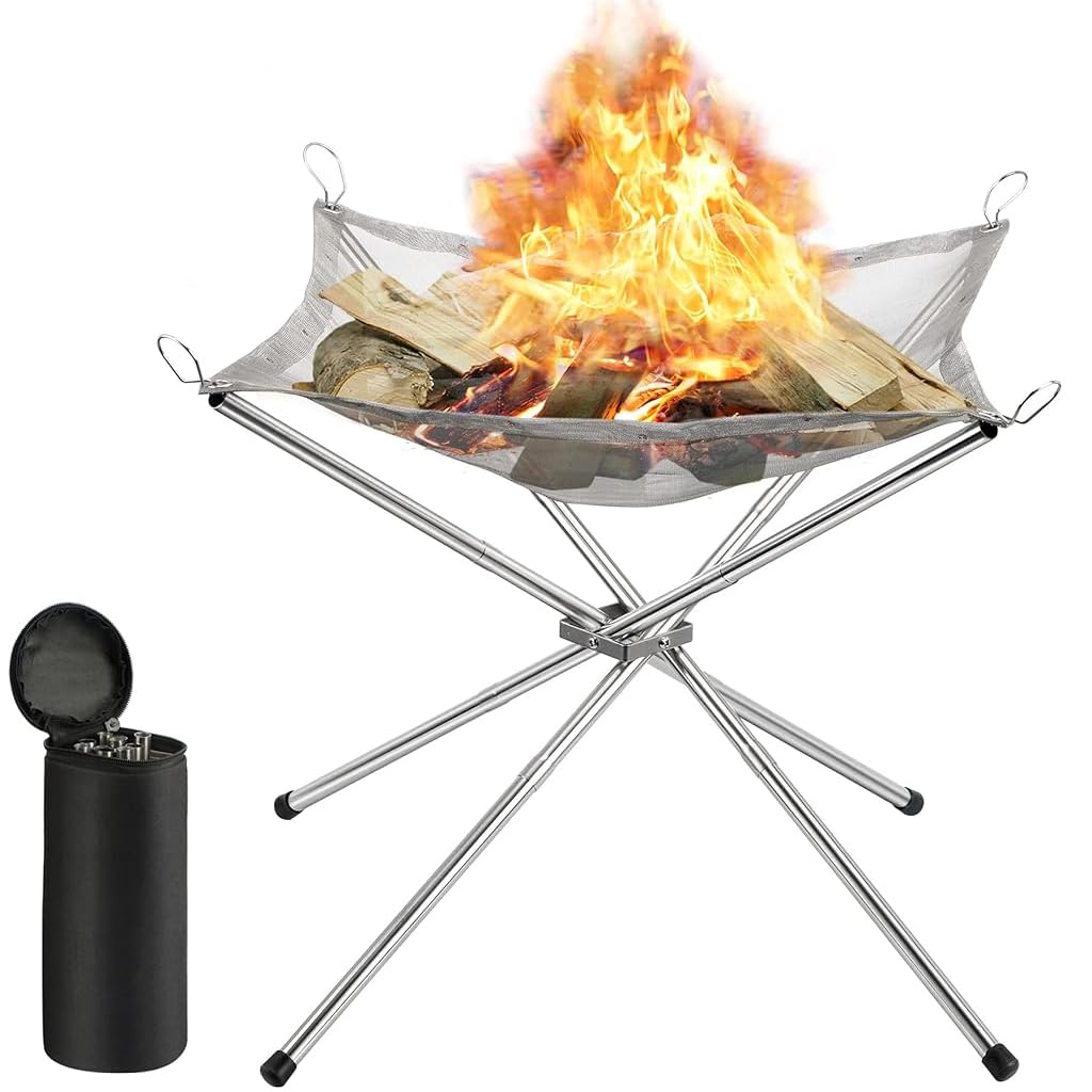 Proberos® Portable Fire Pit for Camping, Full Stainless Steel Fire Pit DIY Assembly Fire Pit Outdoor Folding Firepit Fireplace with Heat Resistant Gloves & Carrying Bag