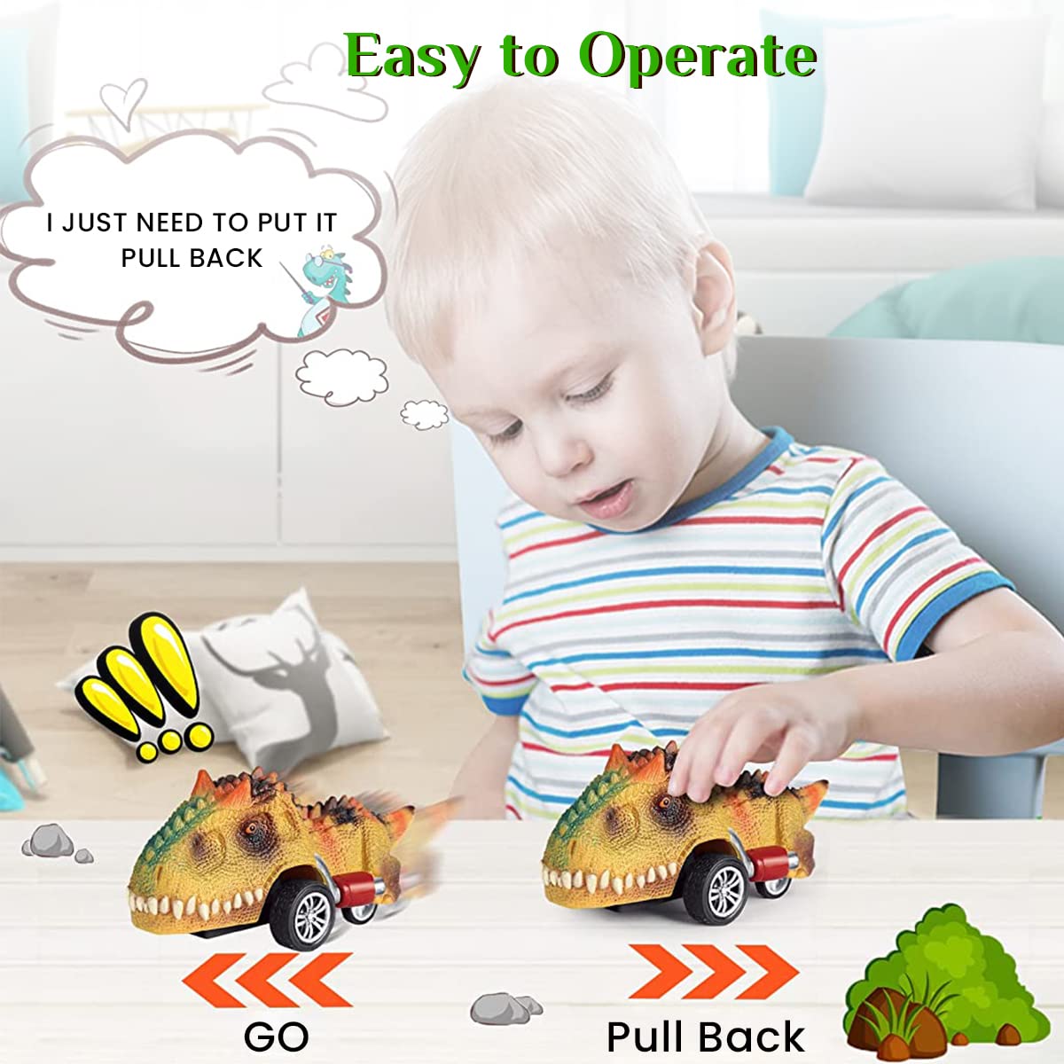 Patpat Kids Dinosaur Pull Back Car Toys 6Pcs with Colorful 3–4in Cars for Boys & Girls | Fun Gift