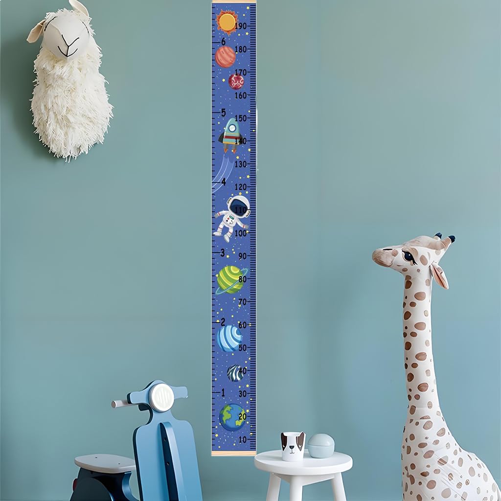 ZIBUYU Height Measuring Scale Sticker for Kids Growth Tracking with Wooden Scroll | Waterproof Canvas 20×200 cm Wall Chart