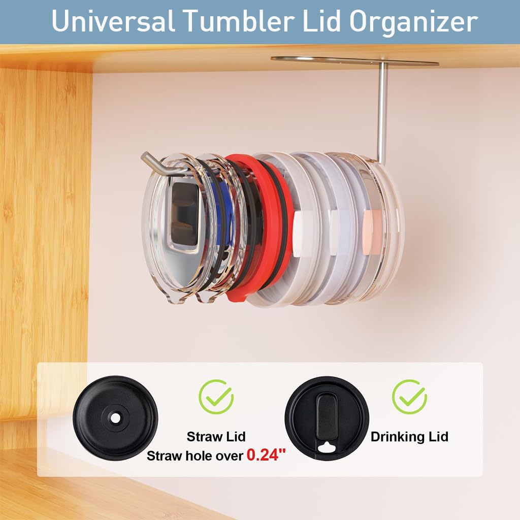 Supvox Tumbler Lid Organizer for Cup Lids and Coffee Cups featuring Self-Adhesive 16.5 cm Stainless Steel Rack | Space-Saving Kitchen Storage
