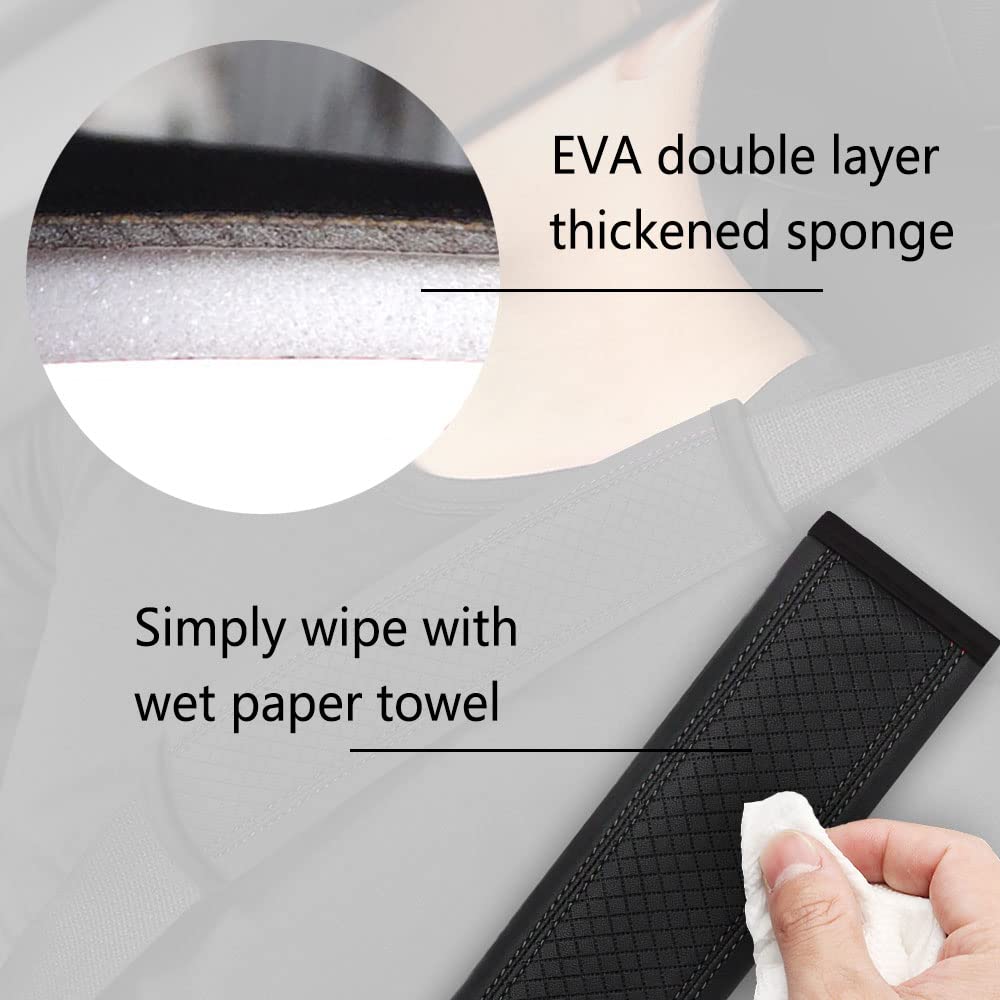 STHIRA Seat Belt Pad for Car and Truck with 6.5x23cm Velcro Closure PU Leather | 2pcs Set