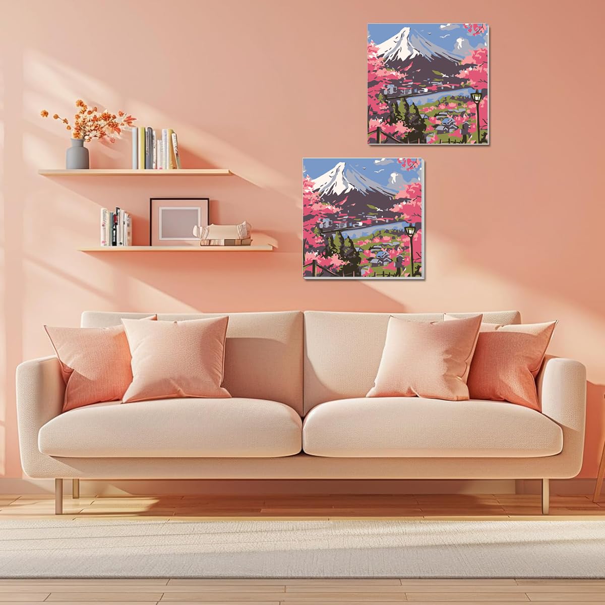 HASTHIP Paint by Numbers Kit for Adults and Kids with Brushes and Numbered Pigments 20x20cm | Mount Fuji Cherry Blossom Canvas Painting Set