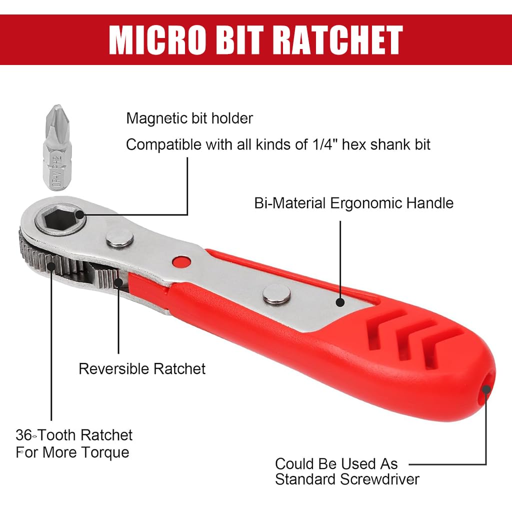 Serplex Right Angle Ratcheting Screwdriver Set 22 pcs with 20 Bits | Chromium Vanadium Steel