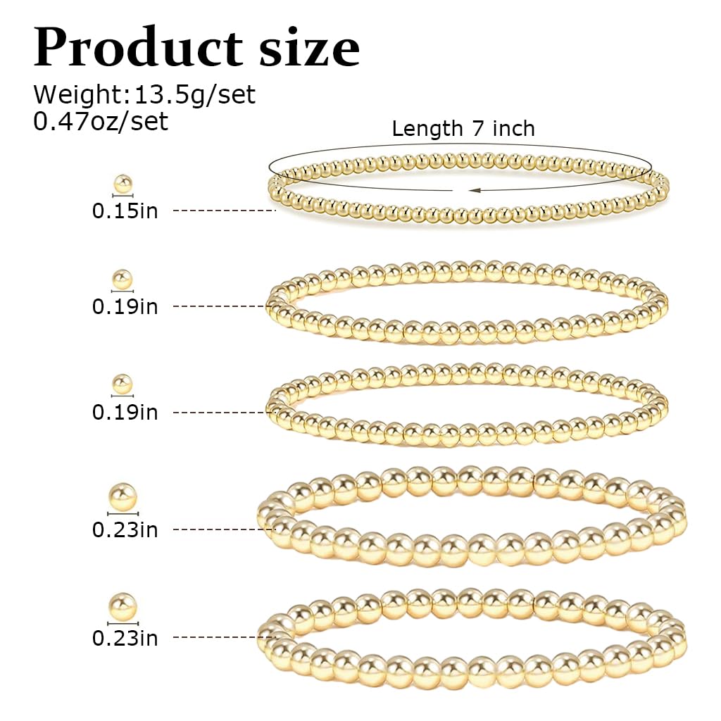 SANNIDHI 5pcs Women Beaded Bracelet Golden Resin Beaded Bracelet Stretchy Layered Fashion Bracelet Stackable Bracelets
