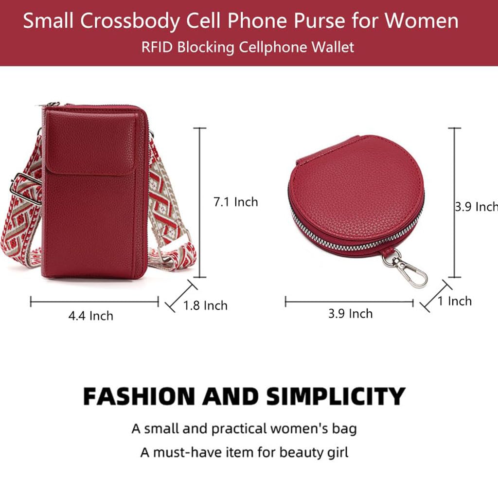 Zibuyu Women's Small Crossbody Phone Bag with 6 Card Slots and Detachable Coin Purse | Pink Leather Wallet Purse for 6.5 in Phones