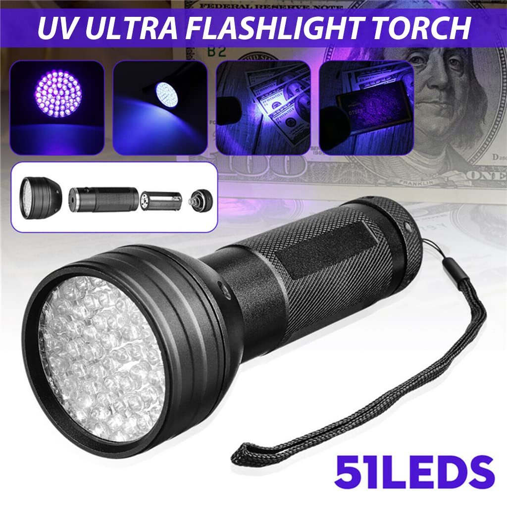 Qpets UV Flashlight for Pet Urine Detection featuring 51 LEDs and Aluminum Alloy Body | Compact 14.5 cm Torch