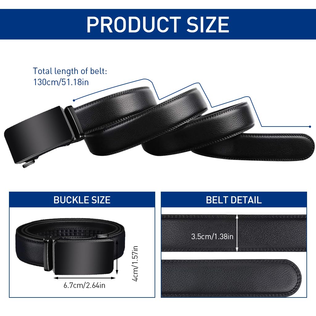 GUSTAVE® Leather Belt for Men Casual Leather Belt 51'' Auto Lock Buckle Leather Belt Matte Metal Alloy Buckle Men Leather Belt Gift Father's Day Gift