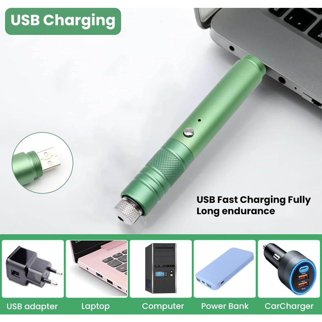 Climberty USB Rechargeable Green Laser Pointer for Teaching with 1000m Beam and Rotating Star Cap
