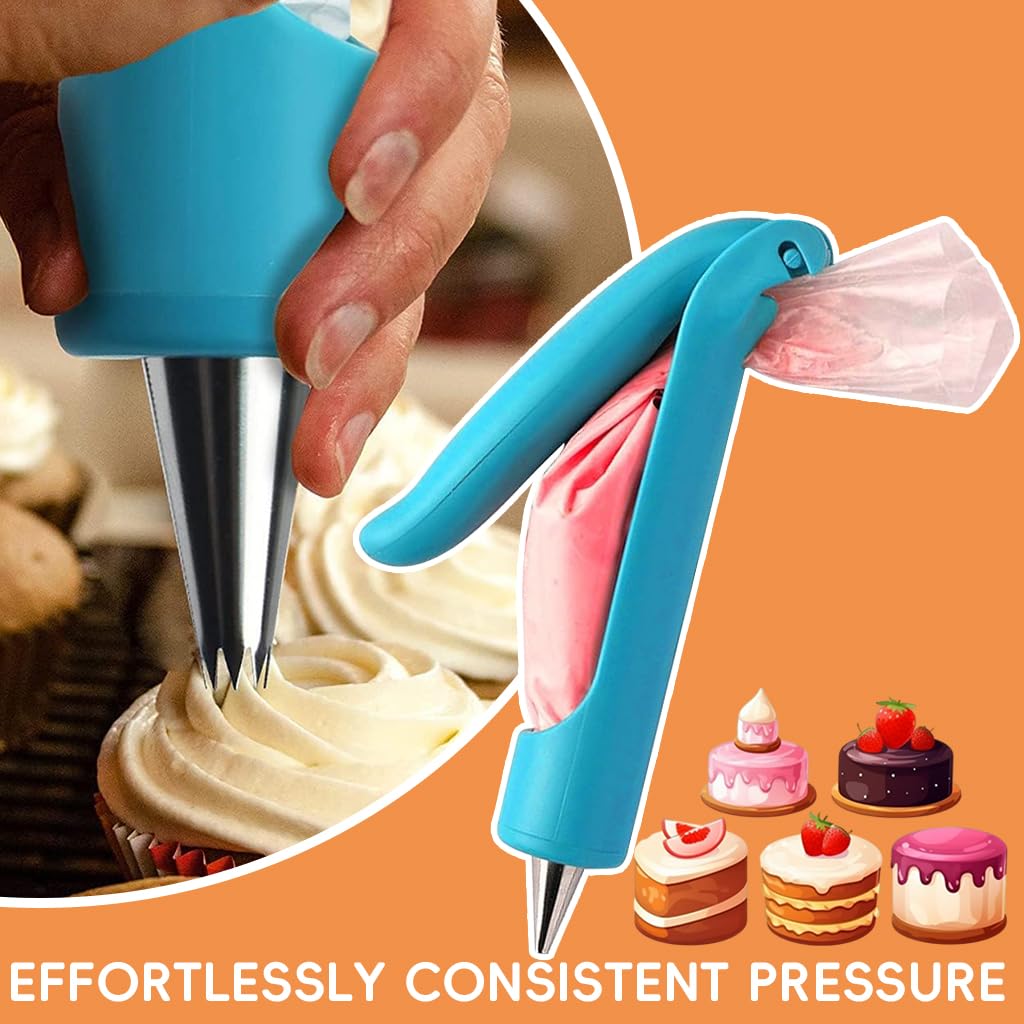 HASTHIP® Cream Applicator for Piping Bags Cream Squeezer Tool Cake Decorating Pen Cake Icing Pen with 2 Piping Tips, 2 Couplers and 10 Piping Bags Cream Applicator for Cake Decorating