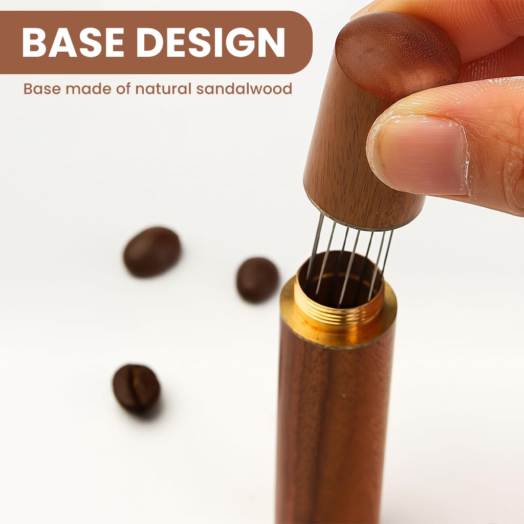 ZIBUYU Coffee Stirrer for Espresso with 8 0.4mm Needles and Ergonomic Rosewood Handle | Rust‑Resistant 8x1.8cm Barista Tool