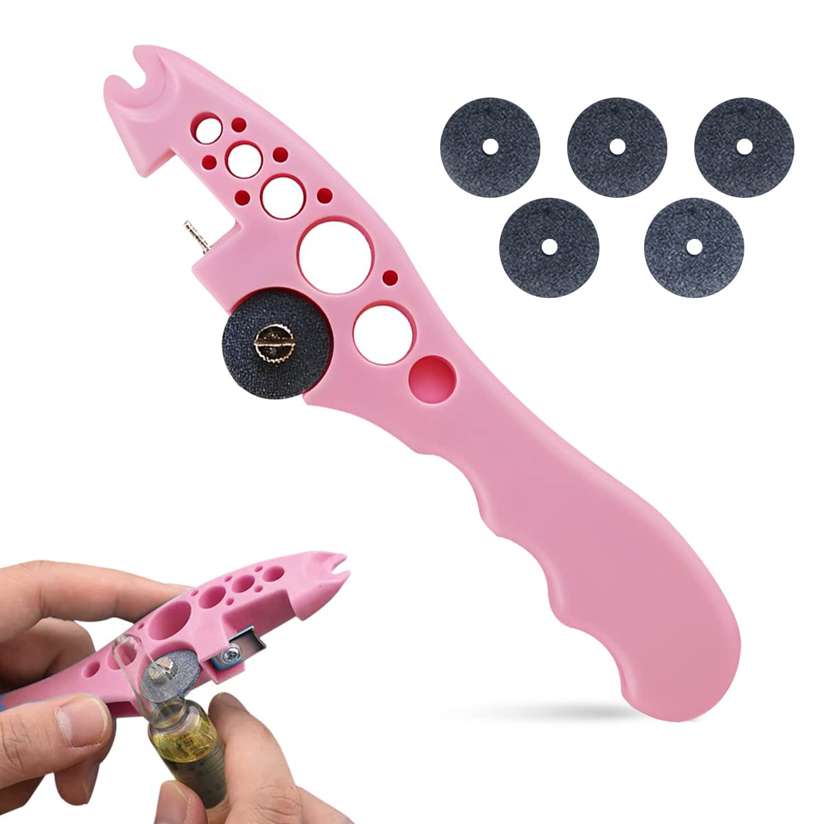 HASTHIP® Ampule Cutter with 5 Replaceable Grinding Wheels, Ampoule Cutter for Doctors, Glass Bottle Cutter, Ampule Breaker, Suitable for Home Daily or Medical Use, Cut The Ampoule (Pink)