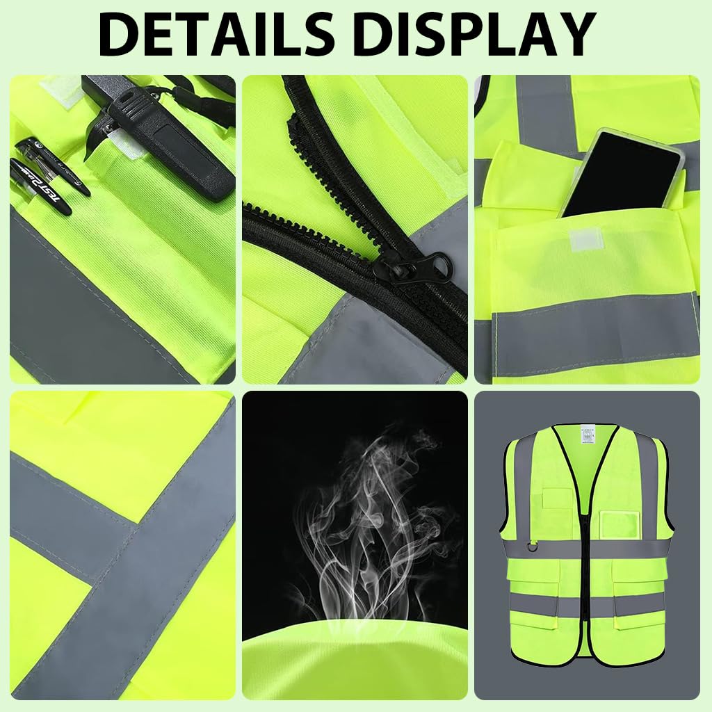 Serplex Reflective Safety Vest for Construction and Warehouse Crews with Zip Front and Multi Pockets | Quick Dry Mesh Green Design for Men and Women