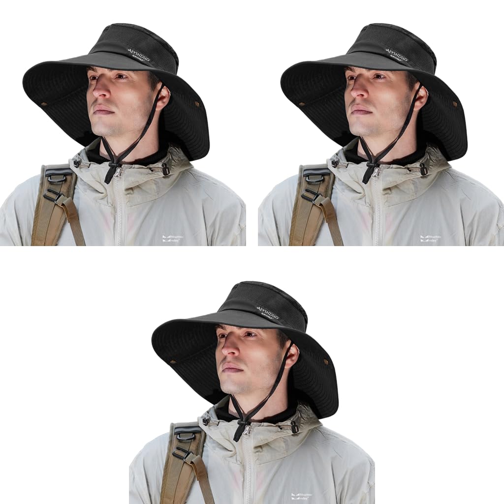 PROBEROS Sun Hat for Men and Women with UPF50+ UV Protection and Wide Brim | 3PCS Black