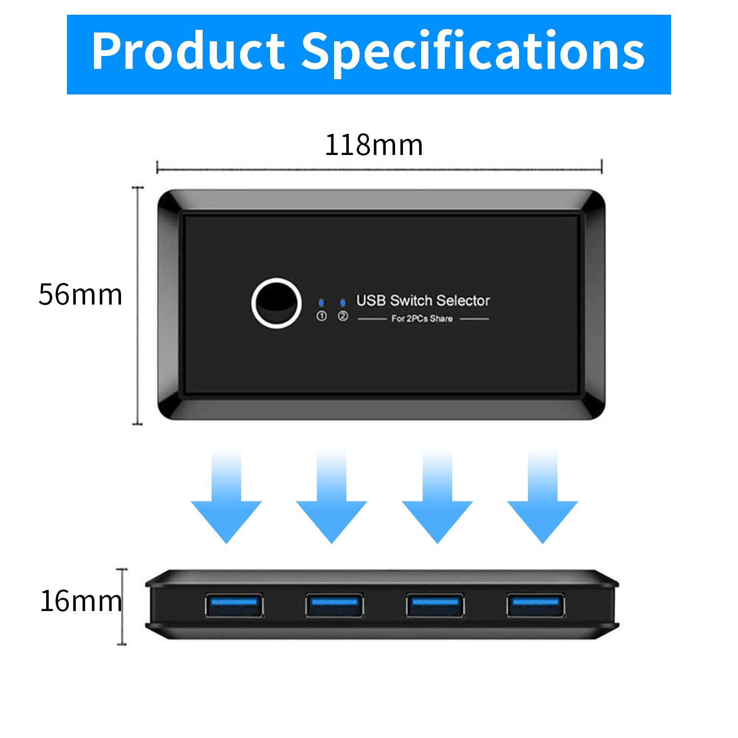 Verilux USB 3.0 KVM Switch Hub Adapter 2 Computers Sharing 4 USB Devices KVM Switch Hub Adapter for Keyboard Mouse Printer Scanner U-Disk, KVM Console Box Compatible with Mac/Windows/Linux