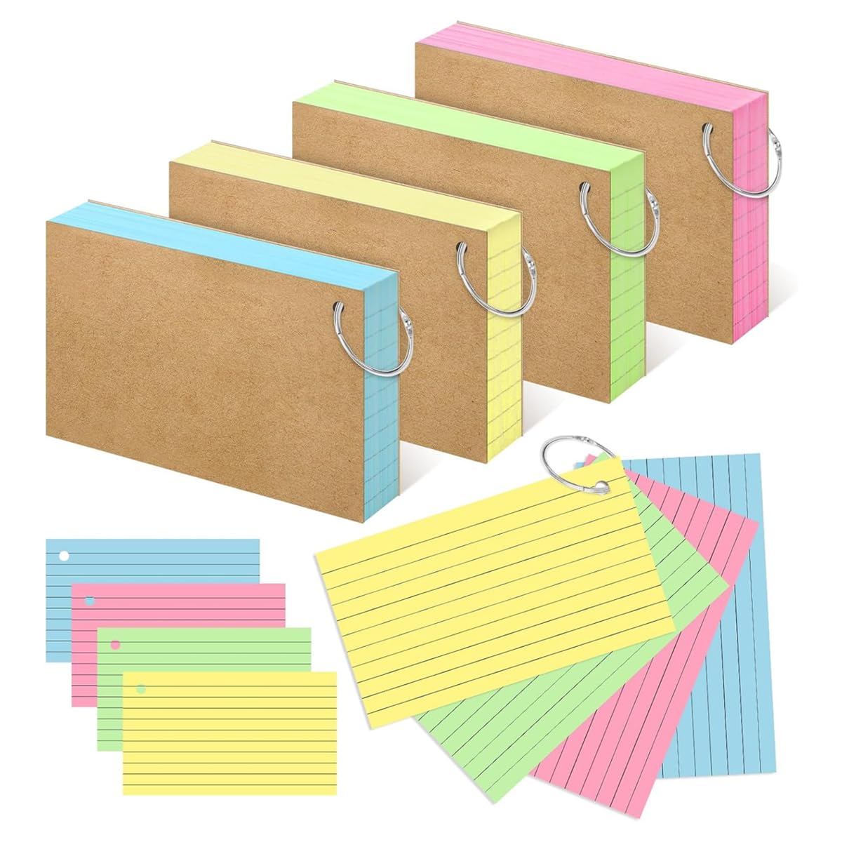 Climberty® 200 Sheet Flashcards Papers 3x5 Inches  4-Color Ruled Bulk Color Flashcards Papers with Binder Rings Smooth Writing Flashcards Paper for Noting, Learning, Presentation Prep